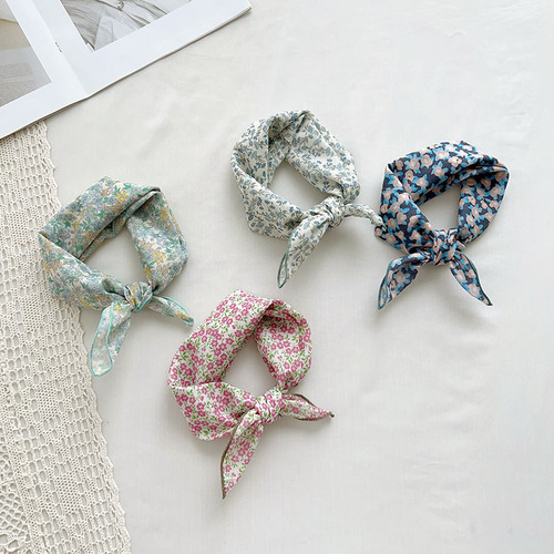Japanese style cotton and linen versatile literary scarf head small square scarf new small floral scarf children's pure cotton fresh square scarf 