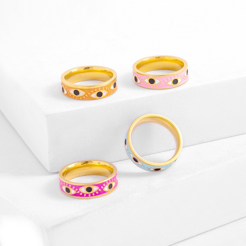Retro Devilu0027S Eye Titanium Steel Enamel Rings 1 Piece