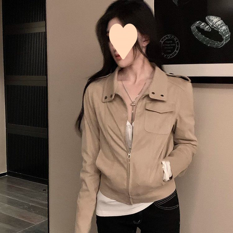 美式复古短款外套女春秋季新款韩版休闲百搭长袖上衣修身显瘦夹克|undefined