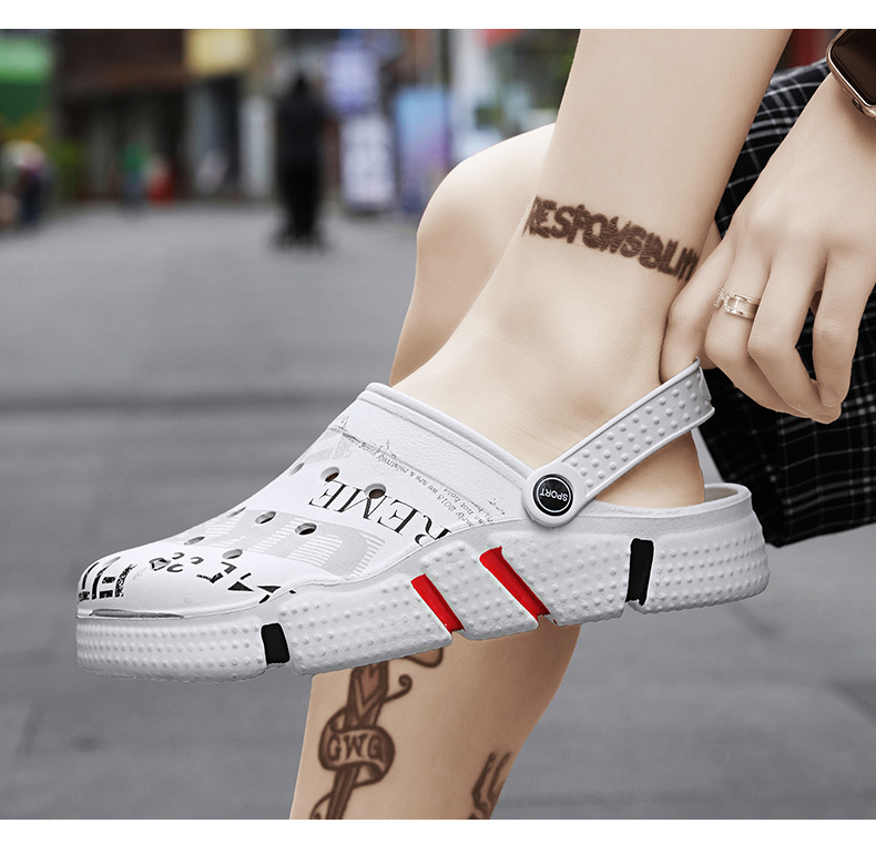 Hole shoes summer outerwear, anti slip hollow camouflage dual-purpose bag head large size slippers men's beach sandals_voghion.com