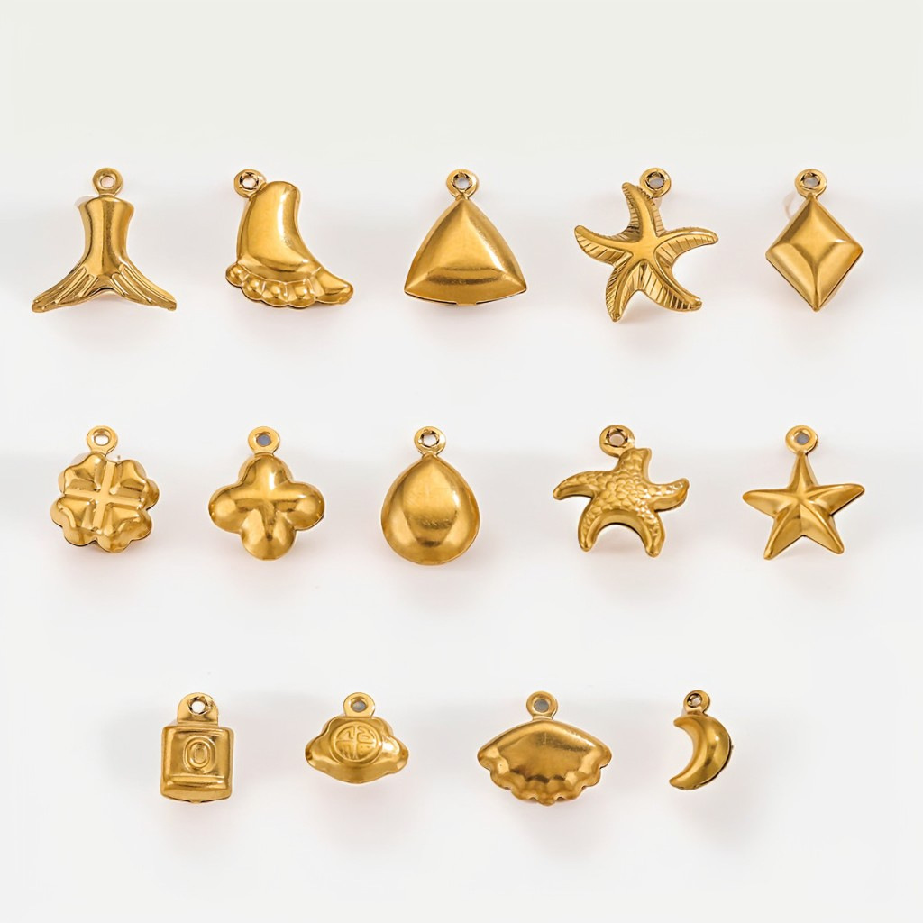 Conchas marinas transfronterizas de acero inoxidable chapado en oro 18K amor pequeño colgante pulsera joyería DIY colgante hecho a mano al por mayor