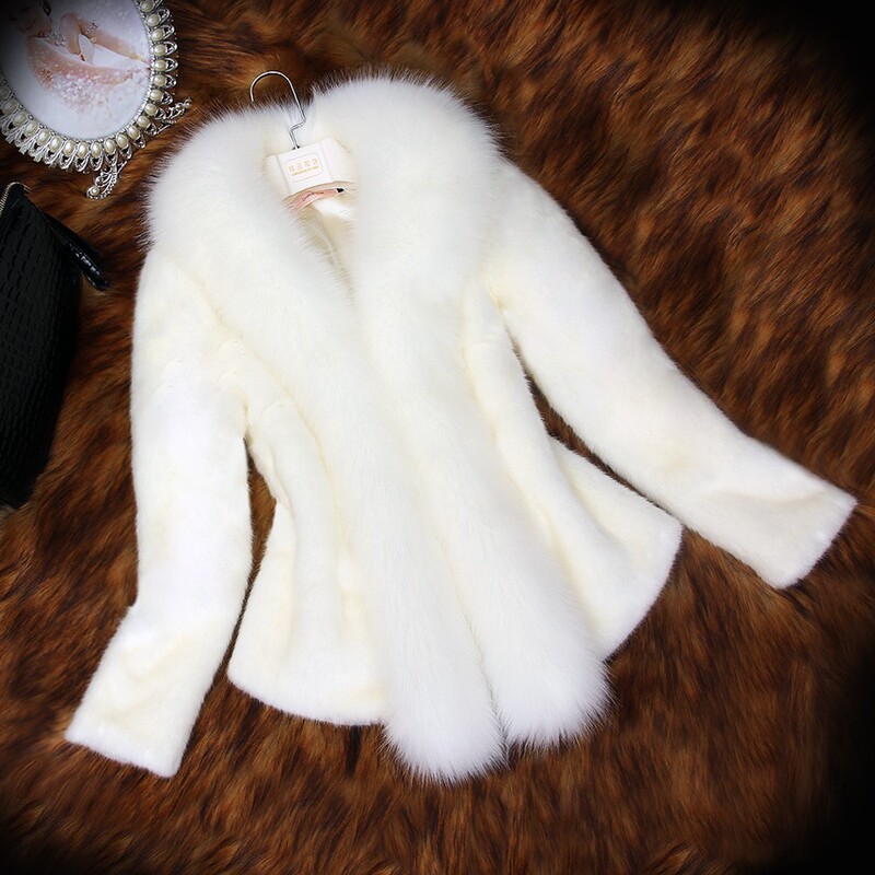 Foreign Trade Cross-border Imitation Mink Coat Fur Coat Women's Mid-length Imitation Fox Fur Collar Slim-fit Cotton-padded Top