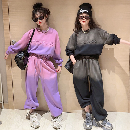Girls sports suits spring 2024 new children's sweatshirts wide-leg pants two-piece set boys jazz dance trendy clothes