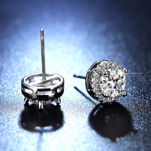 Simulated moissanite round earrings for women, one-carat earrings, fashionable earrings, live source factory wholesale