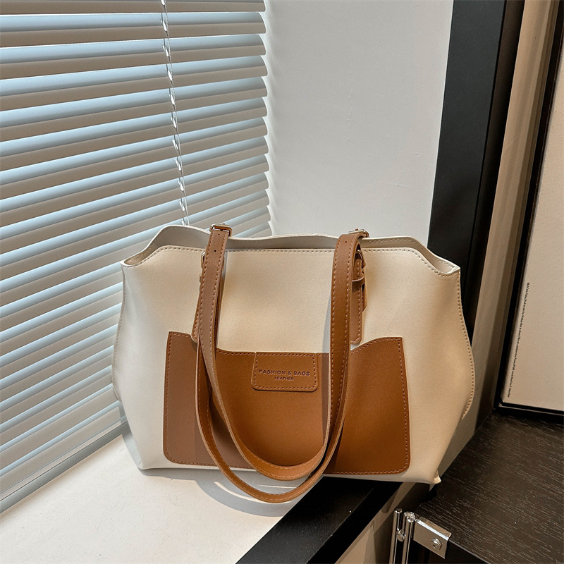 2024新款包包拼色托特包单肩包女秋冬复古百搭高级感腋下包