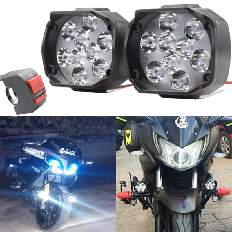 Motorcycle LED headlights Electric vehicle external lights 9 beads high brightness spotlights A set of spotlights with switches