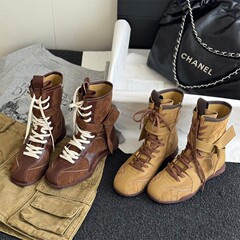 软皮版~复古德训马丁靴休闲运动短靴百搭拳击靴圆头中筒西部靴女