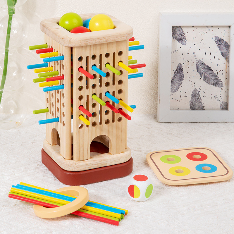 Juguetes transfronterizos de madera de tres en uno juegos de palo de dibujo de color cognitivo juegos de mesa concentración equilibrio juguetes de puzzle
