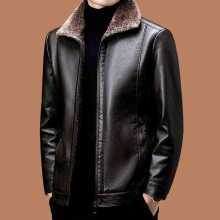 2025男士皮衣冬季加绒加厚保暖中老年爸爸毛领羊皮纹夹克休闲外套
