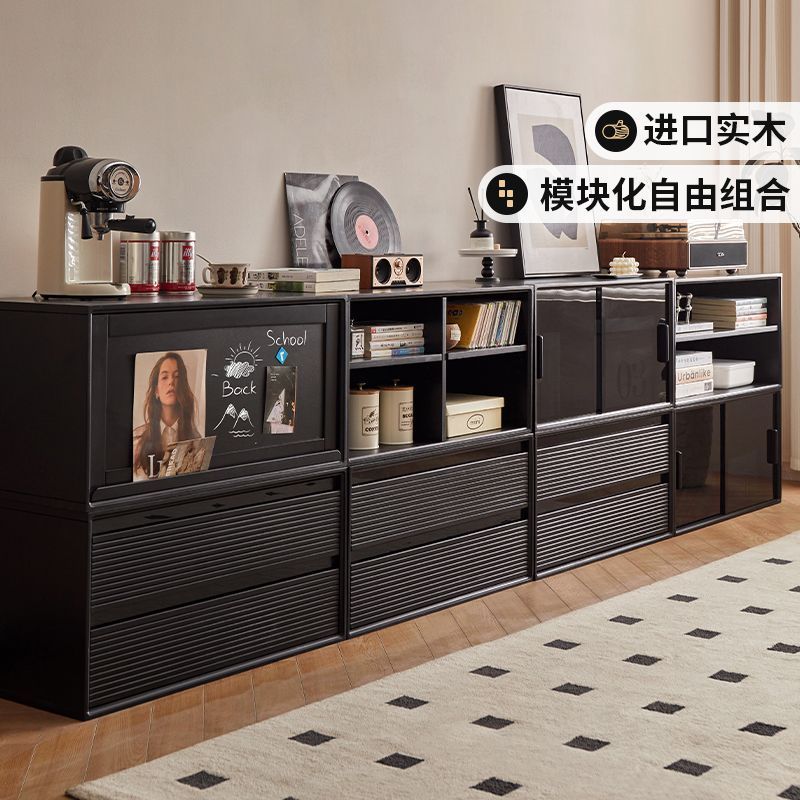 Rubber Wood Solid Wood Combination Tv Cabinet Free Combination Grid Cabinet Home Living Room Sideboard Storage Floor-Standing Low Cabinet
