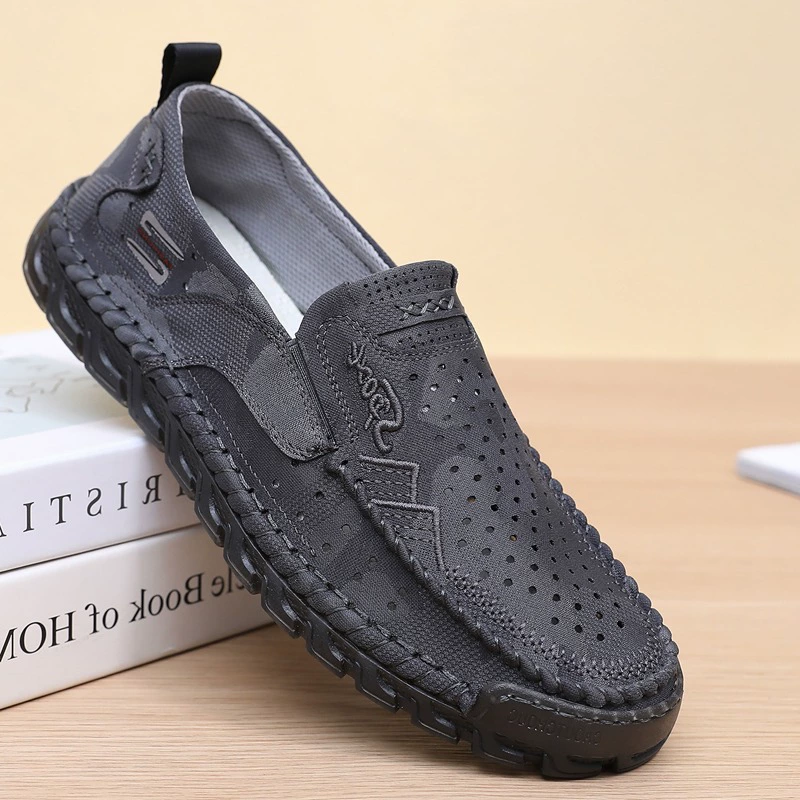Старая пекинская тканевая обувь, мужская обувь с сеткой, летняя дышащая обувь с сеткой, нескользящая повседневная обувь для пап среднего и пожилого возраста на мягкой подошве
