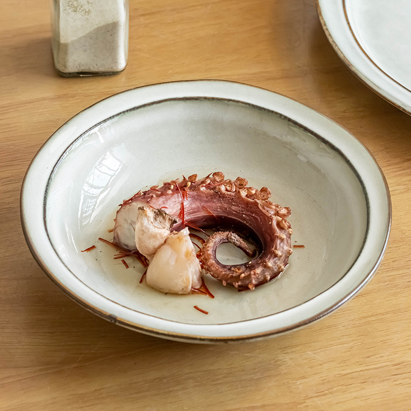 Plato de cerámica estilo vintage, plato grande, ensaladera, plato para carne, plato para uso doméstico, vajilla al por mayor, plato con diseño de sombrero de paja