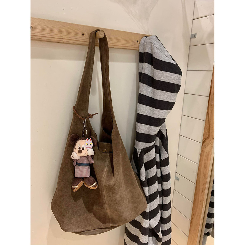 Hot-Selling Autumn and Winter Bm Bag, Lazy Style Brown Suede Tote Bag, Retro Versatile Large-Capacity Leopard Print Bag for Women