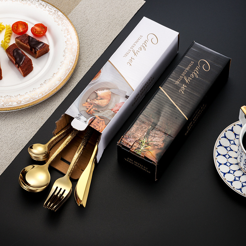 Amazon Cross-border acero inoxidable vajilla portuguesa juego de 24 piezas hotel bistec cuchillo tenedor cuchara caja de regalo