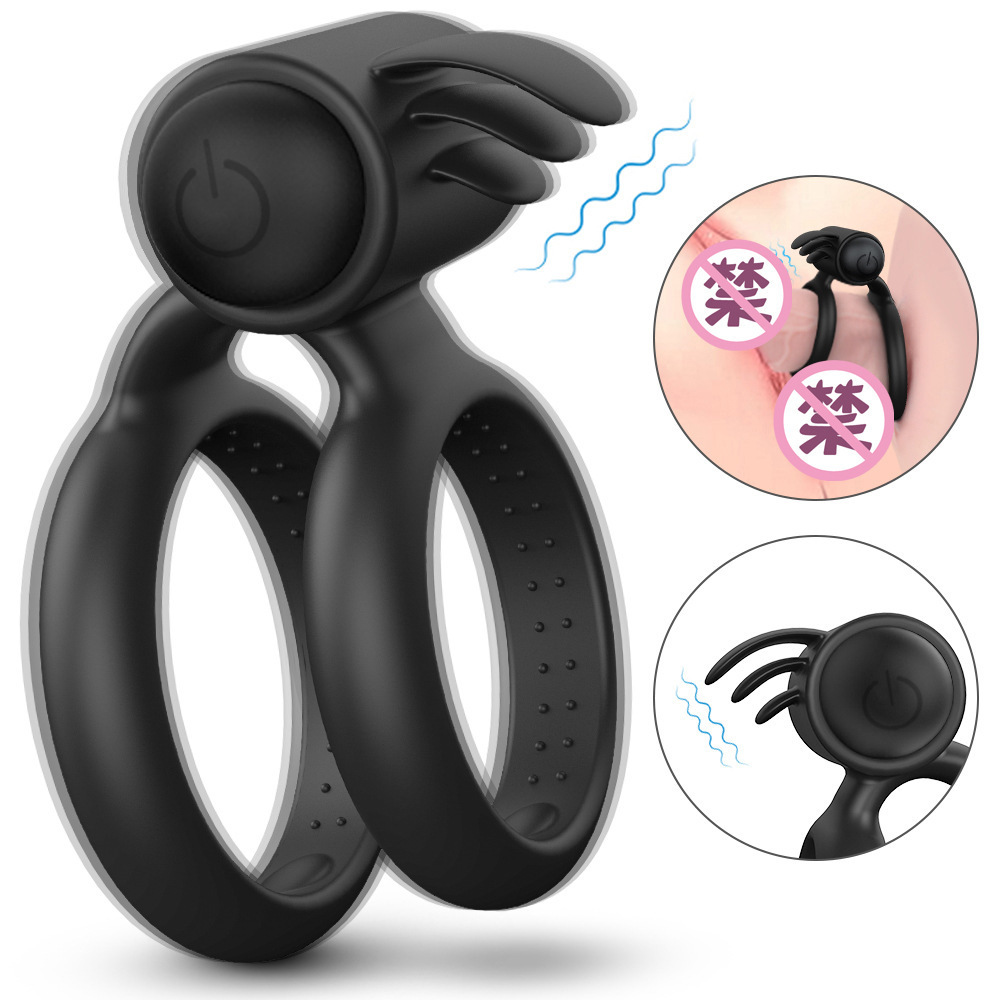 10-Frequency Vibrating Double Penis Ring, Tongue-Licking Couples Wearable, Silicone — detail image 4