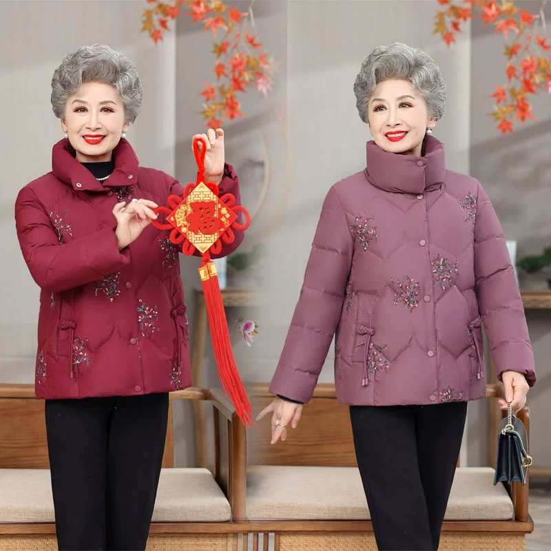 2023 Новый пуховик для мамы для 70-летних, зимнее короткое ветрозащитное теплое пальто для бабушки с вертикальным воротником для женщин