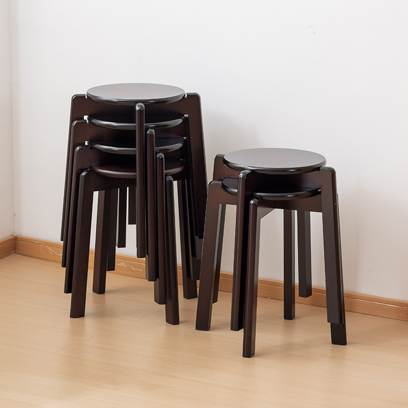 Round Stool Solid Wood Bamboo Household Dining Table and Chair Small Square Stool Bench Living Room Simple Stool Stackable Low Stool