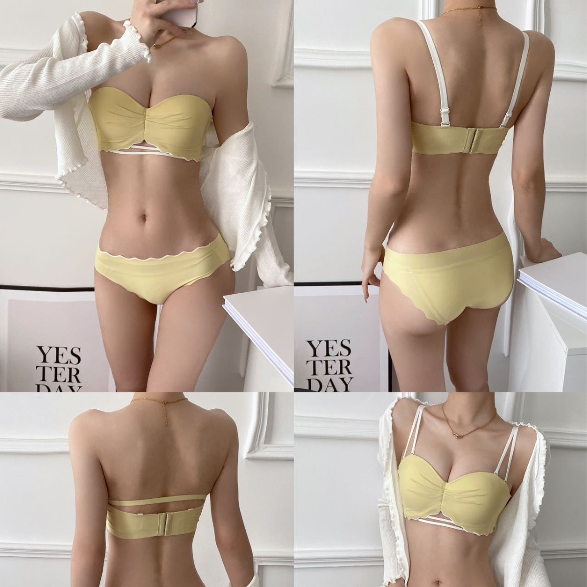 Bikini media taza antideslizante de dos prendas, sin tirantes, top de tubo, sujetador de ropa interior, sin soporte de anillo de acero, ¡cómodo! image 3