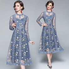 实拍-现货重工精品刺绣网纱法式长款超仙甜美连衣裙