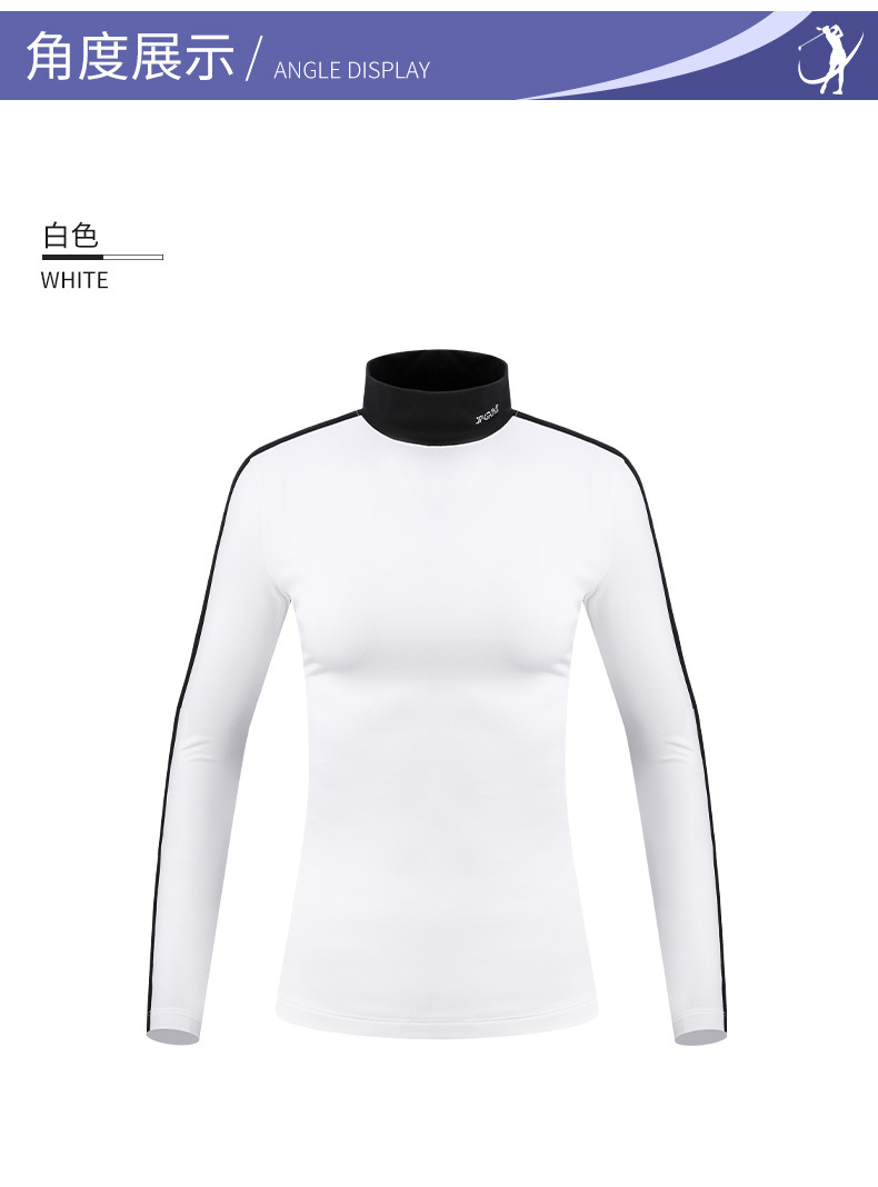 Áo thun golf nữ dài tay cổ tròn co giãn giữ ấm thu đông — YF420-Áo sơ mi chơi golf nữ hoa màu xám, YF420-Áo sơ mi chơi gôn nữ màu trắng, YF420-Nữ Golf đáy áo màu đen chi tiết 12