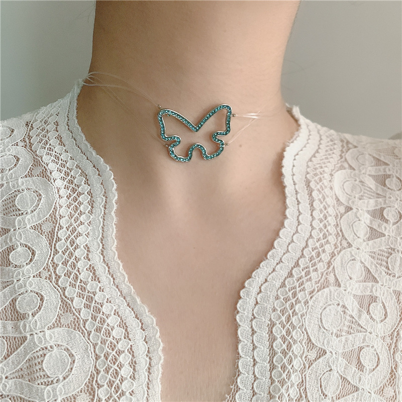 Invisible Fishing Line Full Diamond Butterfly Necklace display picture 20