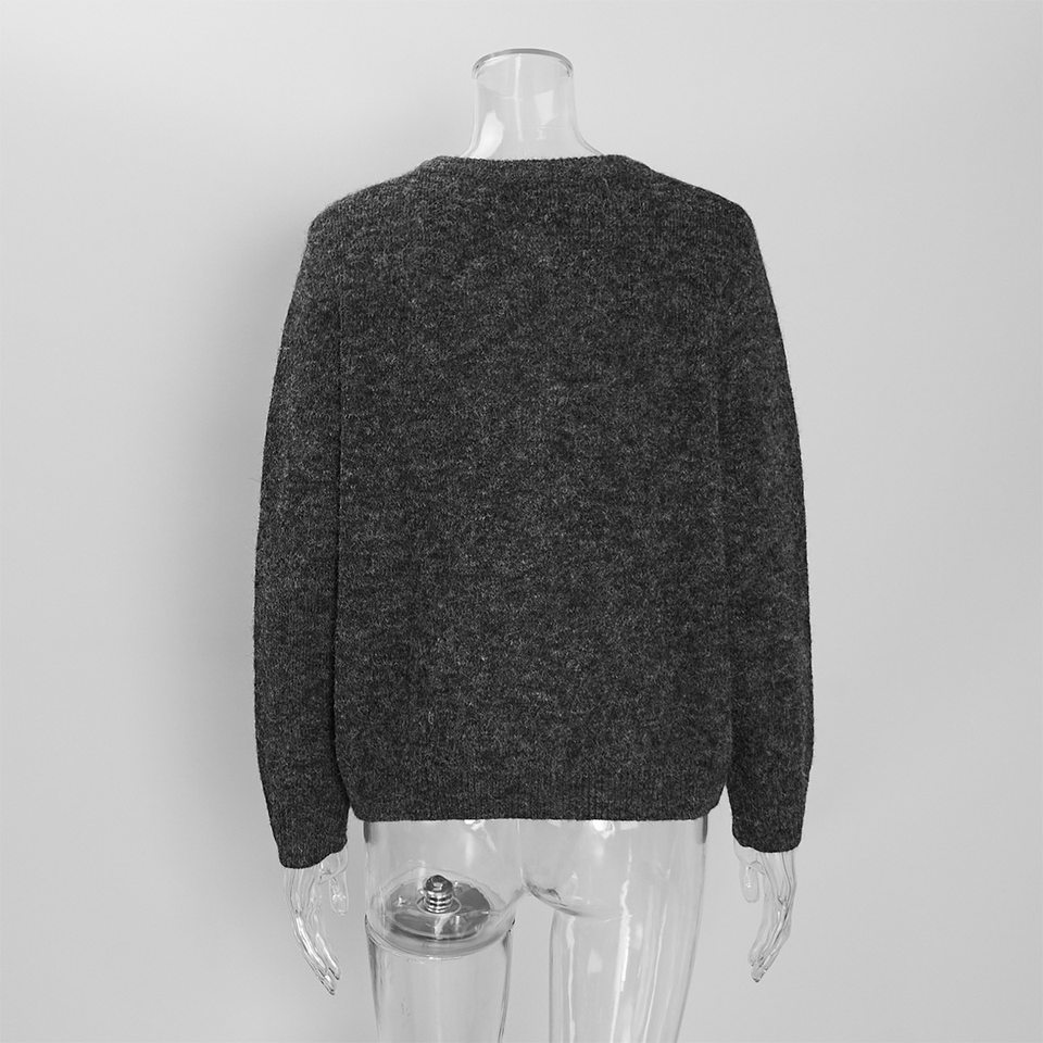 Áo khoác cardigan len nữ cổ tròn dài tay cài một hàng cúc phong cách retro thanh lịch — Màu trắng, Màu xám đậm, Xanh da trời, Xanh lá cây chi tiết 17