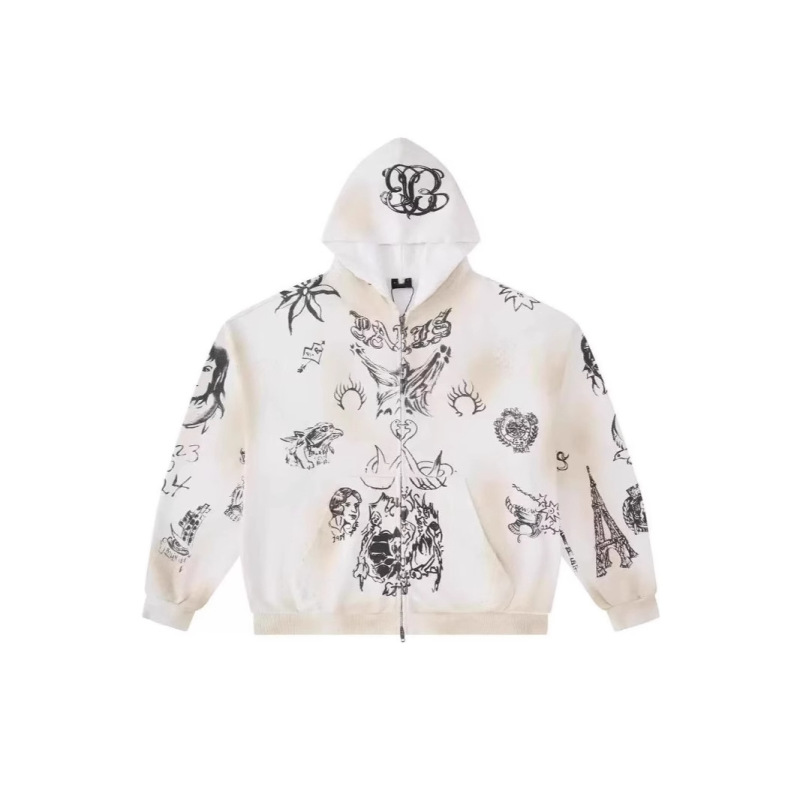 2025 waste soil wind football joint heavy craft hand-painted graffiti zipper coat sweater loose cardigan 2025 waste soil wind football joint heavy craft hand-painted graffiti zipper coat sweater loose cardigan