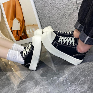 Low-Top Shoes Pu Casual Mid-Heel (3-5cm) Lace-Up Deep Mouth Round Toe Rubber Flats