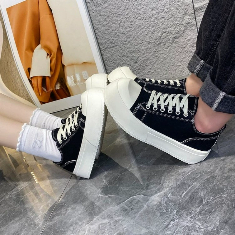 Низкие туфли из искусственной кожи, повседневные туфли на среднем каблуке (3–5 см), на шнуровке, с глубоким вырезом и круглым носком, резиновые туфли на плоской подошве