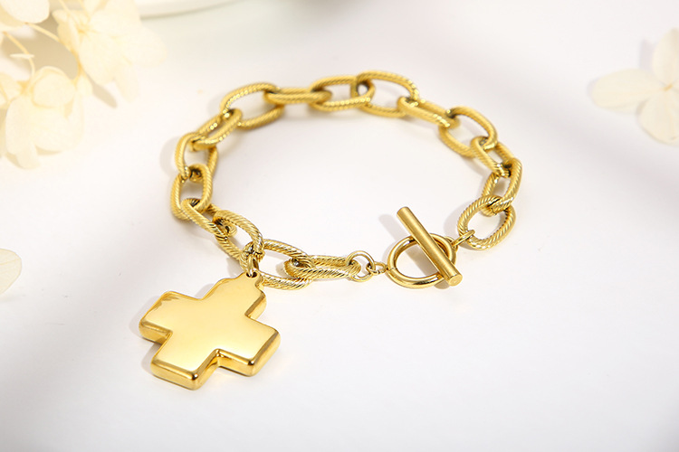 accessories sweater chain cross pendant necklace stainless steel bracelet OT buckle set