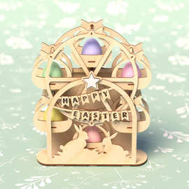 跨境Easter Wheel复活节木制轮盘复活节派对家居装饰木质工艺品