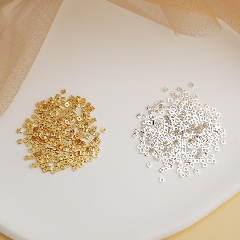 No Fading No Allergy S925 Silver Gold Plated Small Square Broken Silver Bracelet Necklace Beads DIY Handmade Accessories