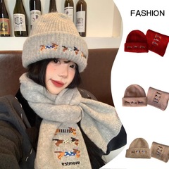 新しい冬の帽子とスカーフセット女性のためのダックスフントニットウール帽子韓国スタイルのファッショナブルな多用途帽子トレンド