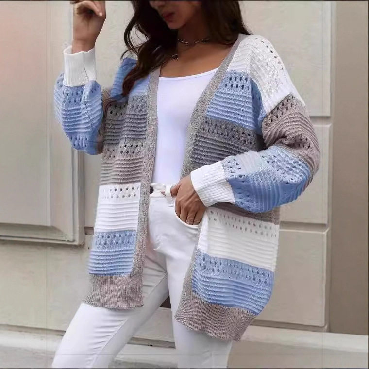 European and American Cross-Border Amazon Women's Clothing 2024 New Fashion Sleeve Sweater Women's Coat Thick Knit Pocket Cardigan