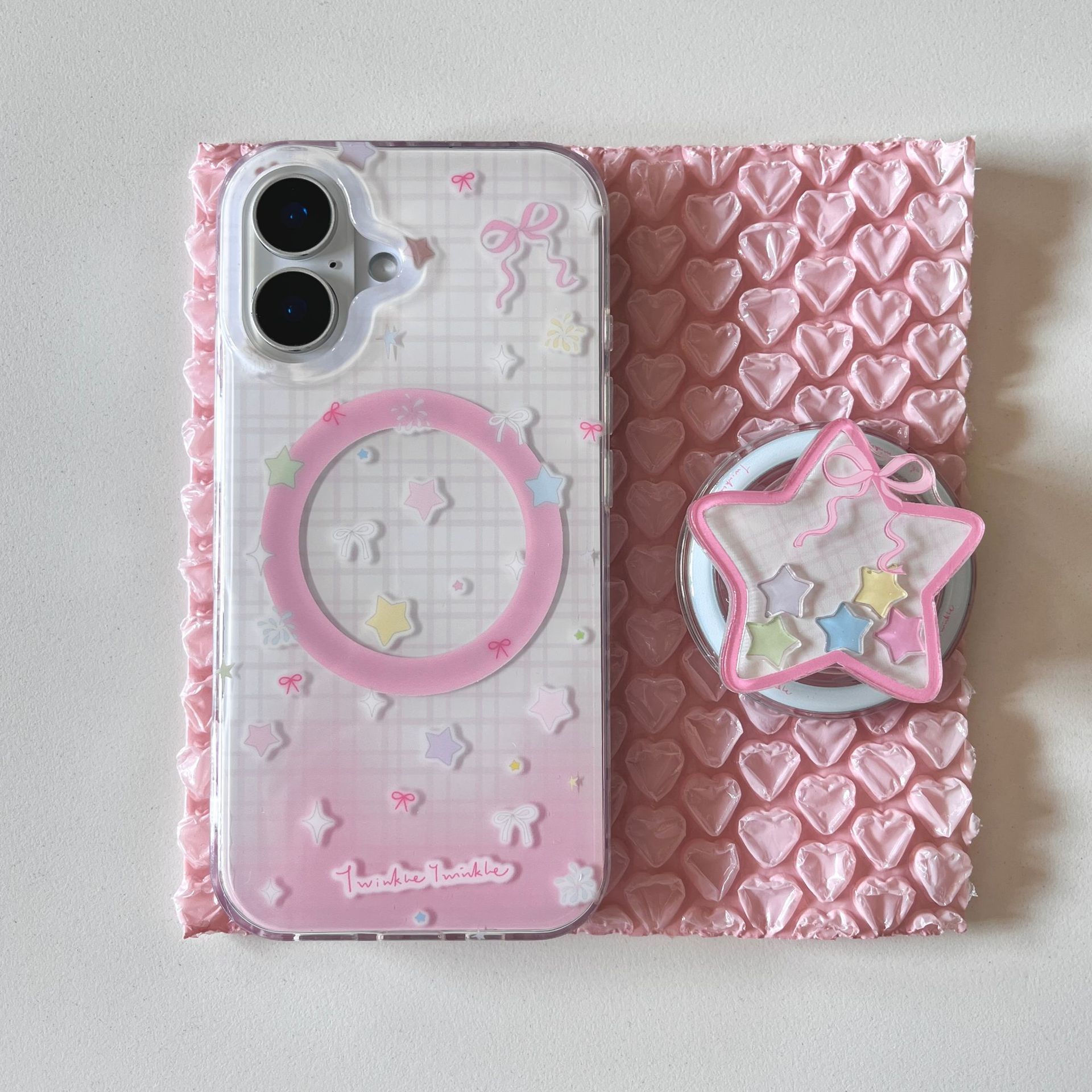 Estrella degradada del corazón de la niña para la carcasa del teléfono móvil Apple 15Pro 16ProMax atracción magnética 14/13 nicho 15PM nuevo