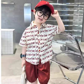 宝宝休闲短袖衬衫2026夏装薄款儿童字母满印衬衣男童夏季衬衫短袖
