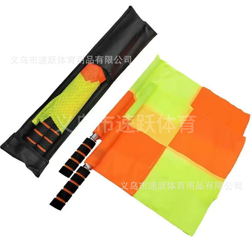 Referee equipment for football matches: assistant flag, offside flag, red and yellow cards, professional mouthguard, whistle, assistant flag