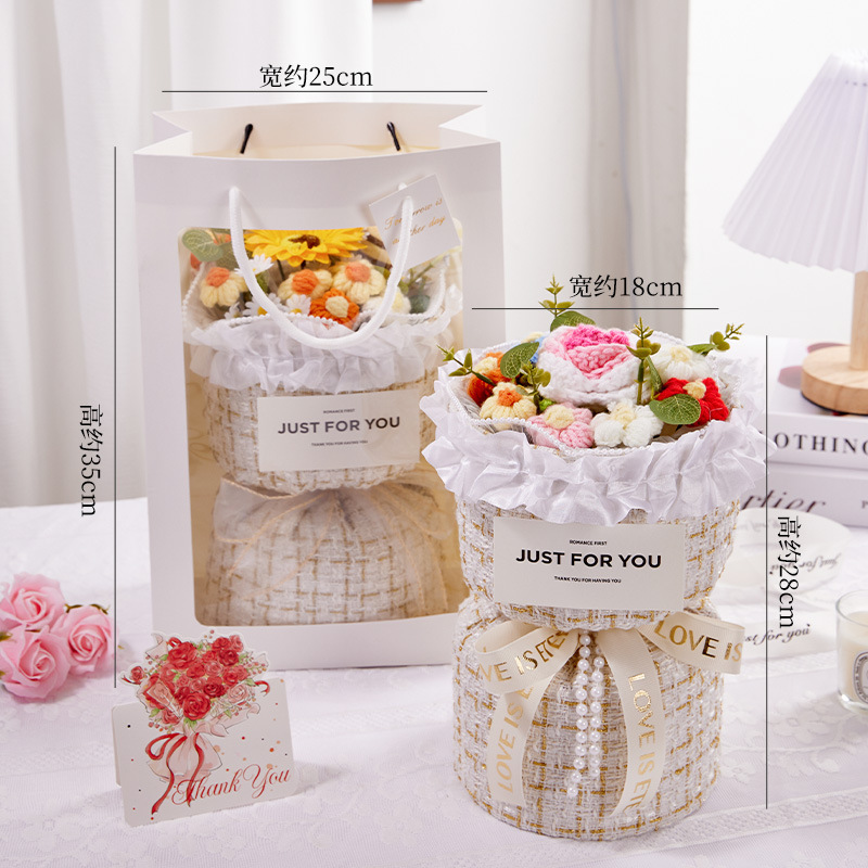 玫瑰针织花束编织香皂花成品小蜜蜂生日礼物女生礼物小香风花束|undefined