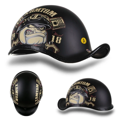 Retro Half Helmet, Men's and Women's, Motosiklet kaskı (dəbilqə) - upgraded-akiyama-battle-brown-lenses-m