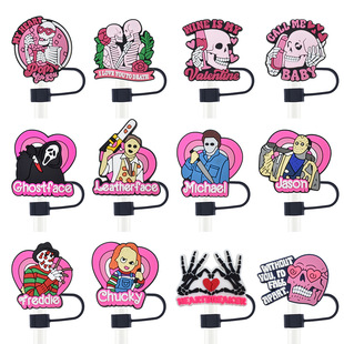 Creative pink Halloween series straw cap 10mm personality soft glue cute straw decorative straw sleeve dust plug