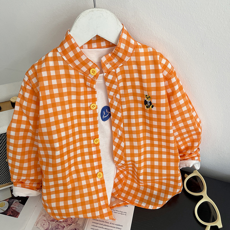 Camisas a cuadros bordadas para niños camisas de primavera y otoño delgadas 2025 nuevas chaquetas de manga larga de primavera y otoño para bebés de moda
