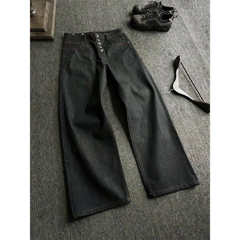 TBR美式复古五排扣原牛牛仔裤男款夏季cleanfit美式高街微喇裤子
