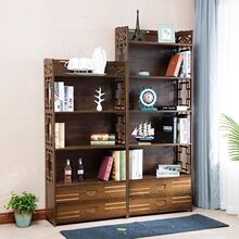 书架落地置物架一体靠墙整墙实木色置物柜展示柜储物柜子家用书柜