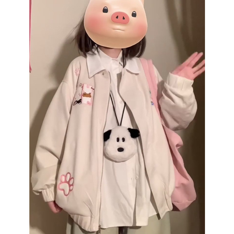 日系卡通小猫毛巾绣翻领卫衣女2025早秋新款慵懒风宽松bf开衫外套|undefined