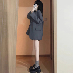 灰色西装外套女2025春秋季新款韩版休闲小个子宽松慵懒风小西服