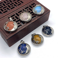 天然石镶嵌蛋白石戒面吊坠23x26mm青金石圆形吊坠DIY饰品配件批发