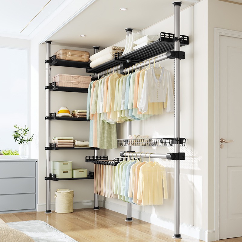 Ceiling-standing, self-supporting, easy-to-install, retractable drying rack, suitable for home use, no drilling required, hanging clothes and drying stand