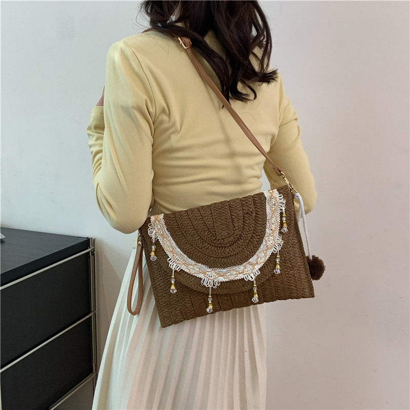 Women's Medium Straw Geometric Elegant Flip Cover Square Bag display picture 4