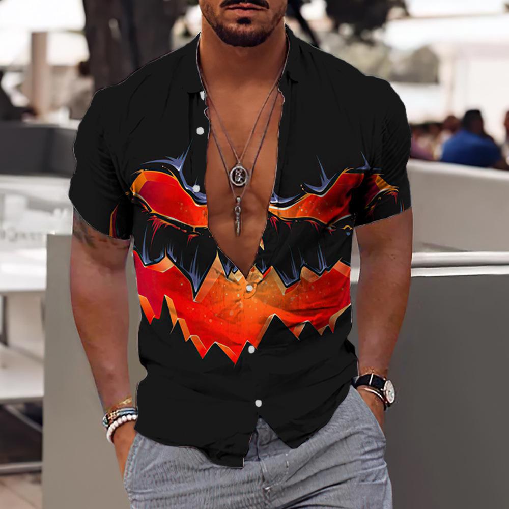 Camisa 3D para hombres transfronterizos Estación independiente Serie de Halloween Camisa hawaiana impresa digital 3D Fabricante de origen masculino