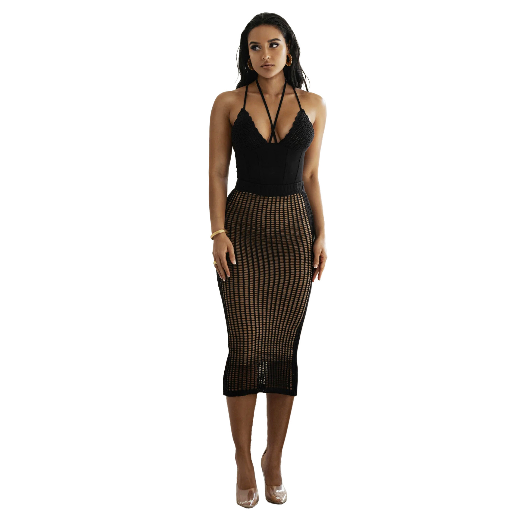 Summer Women Clothing Sexy Sling Bare Back Jumpsuit Hollow Out Knitted Skirt Set 48 Summer Women Clothing Sexy Sling Bare Back Jumpsuit Hollow Out Knitted Skirt Set